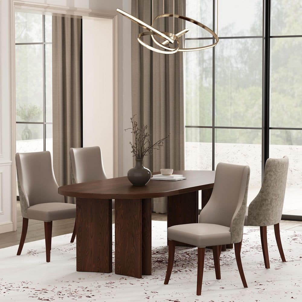 Connie Modern Taupe Vegan Leather and Velvet Upholstered Dining Side Chair (Set of 4)