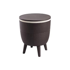 Cancun Brown Round Resin 2-in-1 Side Table/Cooler