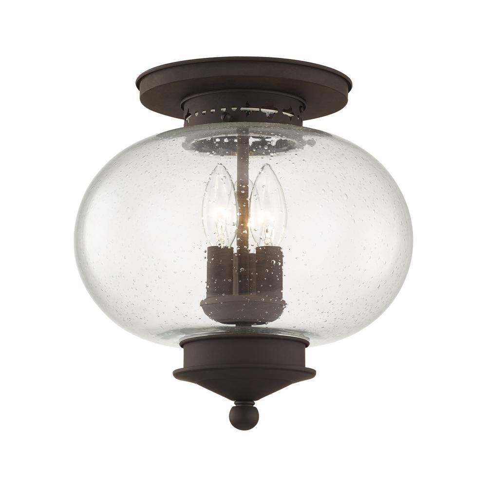 Bronze Globe Semi-Flush Mount with Seeded Glass Shade