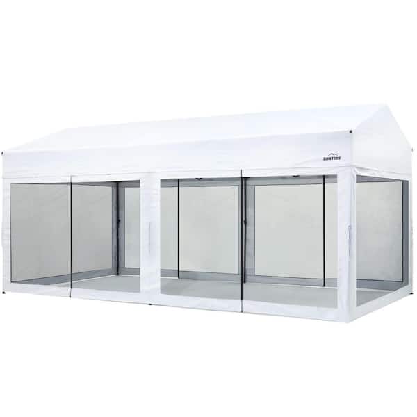Unbranded 10 ft. x 20 ft. White Pop-Up Patio Gazebo Canopy with Removable Sidewalls and Wheeled Carry Bag
