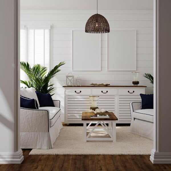 Designers Fountain Layla 60-Watt 1-Light Black with Stained Cane Tropical Pendant Light with Stained Cane Shade and No Bulbs Included