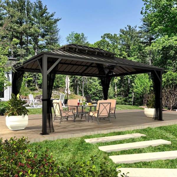 16 ft. W x 12 ft. D Double Hardtop Gazebo with Pre-Painted Galvanized Steel Roof and Textilene Netting