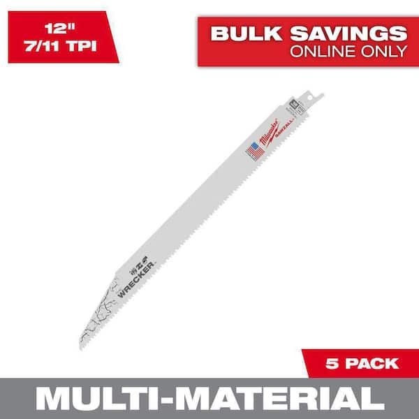 Milwaukee 12 in. 7/11 Teeth per in. Wrecker Demolition Multi-Material Cutting Sawzall Reciprocating Saw Blades (5 Pack)