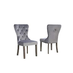Mario Dark Gray Velvet Wooden Legs Dining Chairs (Set of 2)