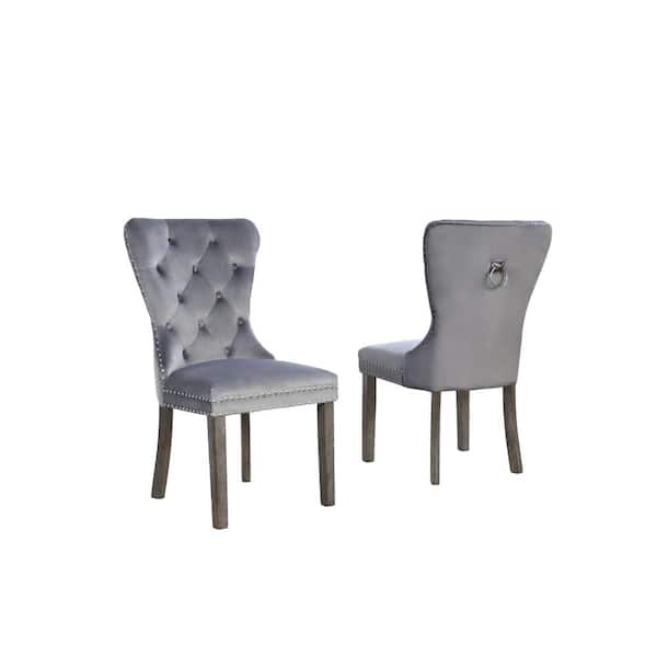 Best Quality Furniture Mario Dark Gray Velvet Wooden Legs Dining Chairs (Set of 2)