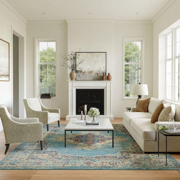 Passion Light Blue 8 ft. x 10 ft. Persian Modern Transitional Area Rug