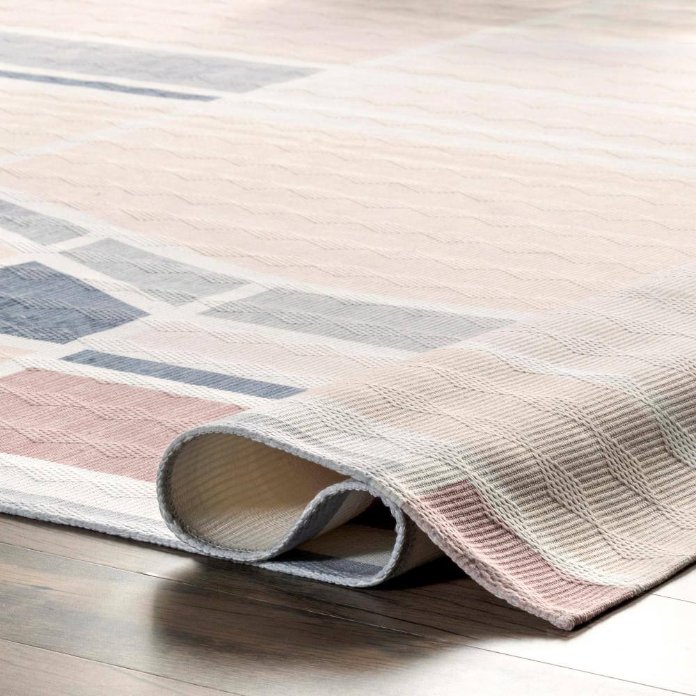 Modern Geometric Gray and Beige Washable Viscose Area Rug
