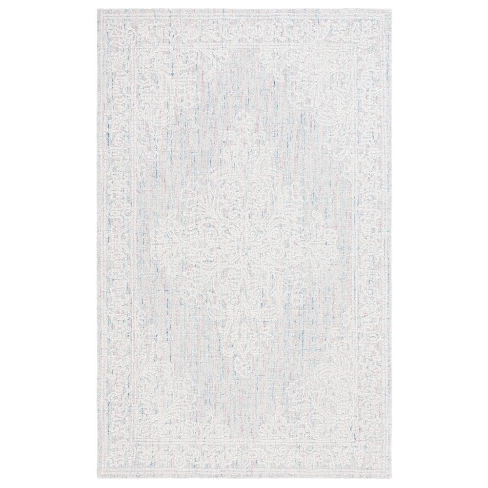 Light Grey/Ivory Hand Tufted Wool 5' x 8' Area Rug