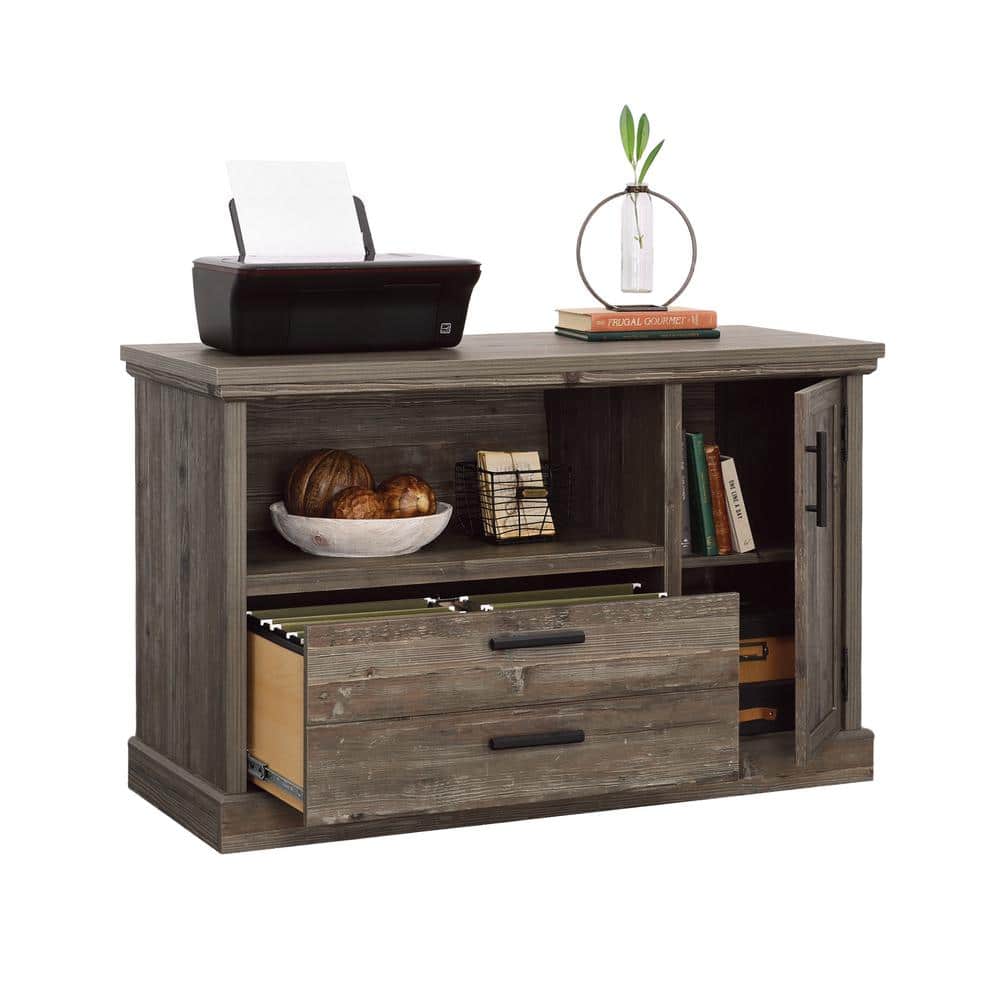 Pebble Pine Rustic Lateral File Credenza with Adjustable Shelf