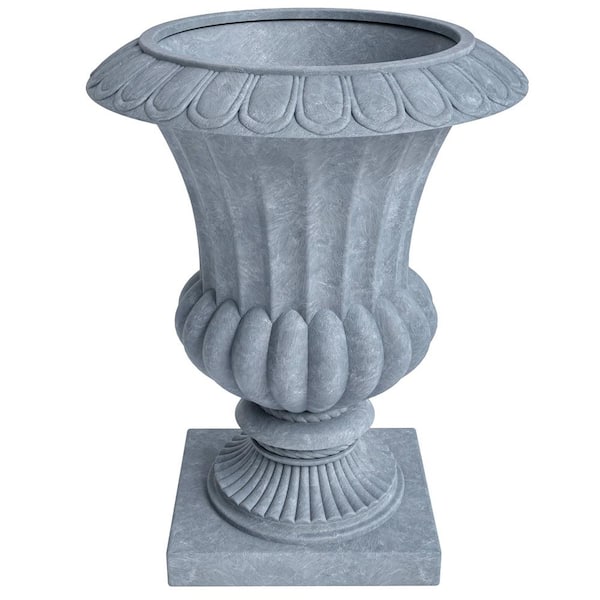 Leisuremod Lotus 20 in. Wide Fiberstone Urn Planter Modern Indoor Outdoor Decorative Clay Pot 28 in. High in Grey
