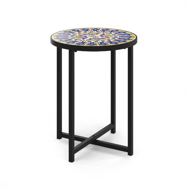 HAVEN WAY Merida Multi-Color Mosaic and Black Metal Outdoor Plant Stand