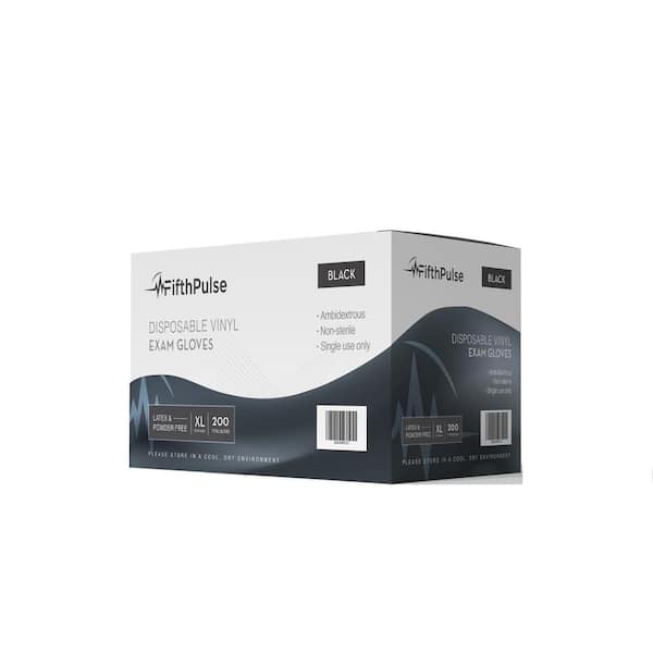 FifthPulse Extra-LargeVinyl Powder Free-Medical Examination Disposable Gloves in Black (200-Count)