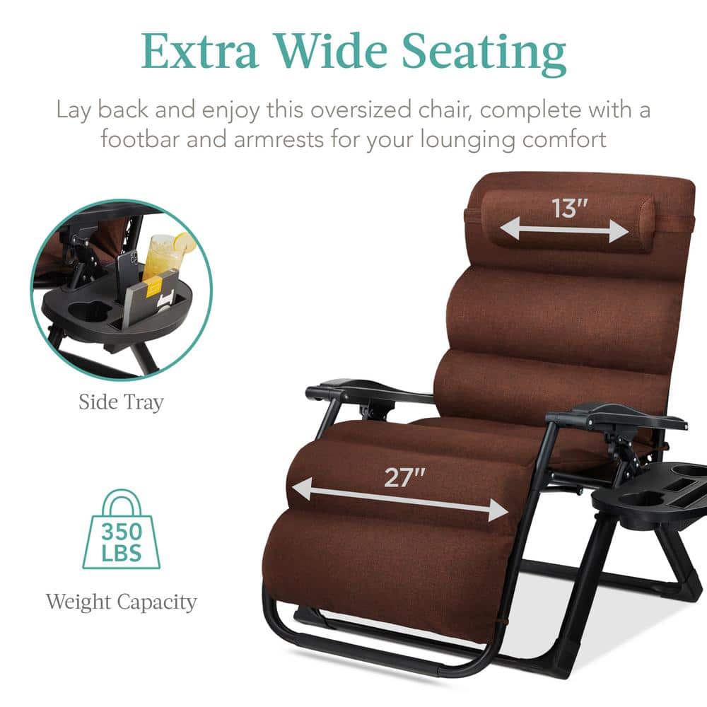 Oversized Woodland Brown Zero Gravity Recliner with Cushion and Tray