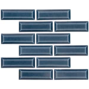 Bay Blue Beveled 12 in. x 12 in. Ceramic Mesh-Mounted Mosaic Tile (1 sq. ft./Each)