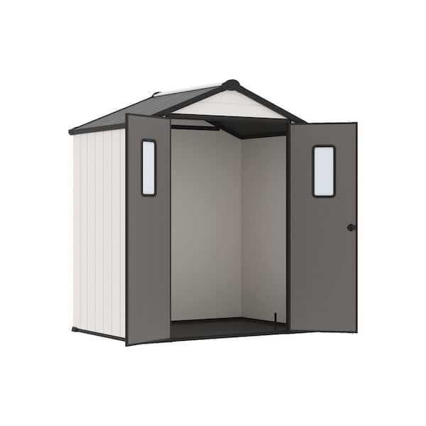 6 ft. W x 4 ft. D Resin Storage Shed with Lockable Doors, Frosted Windows, Sloped Roof, and Floor Included (24 sq. ft.)