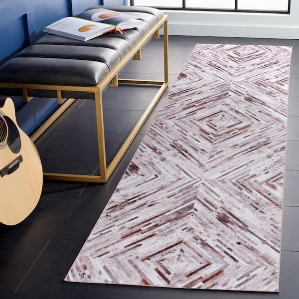 Faux Hide Beige/Brown 3 ft. x 8 ft. Machine Washable Striped Solid Color Runner Rug