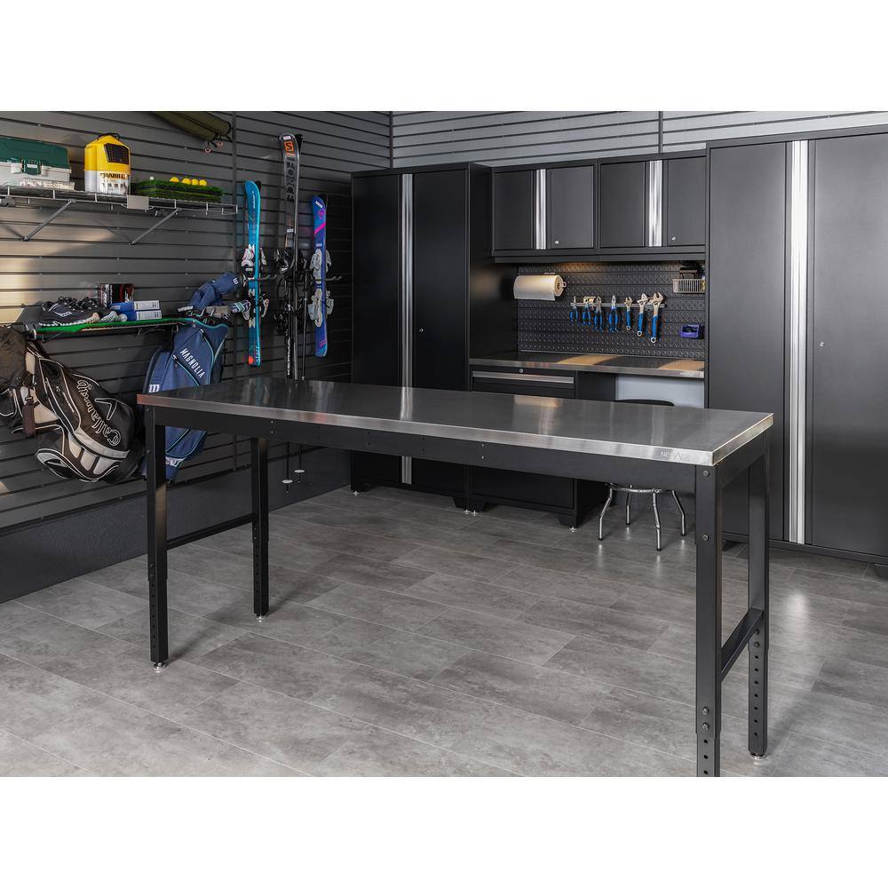 Adjustable 43" Steel Workbench in Gray/Black with Stainless Steel Top