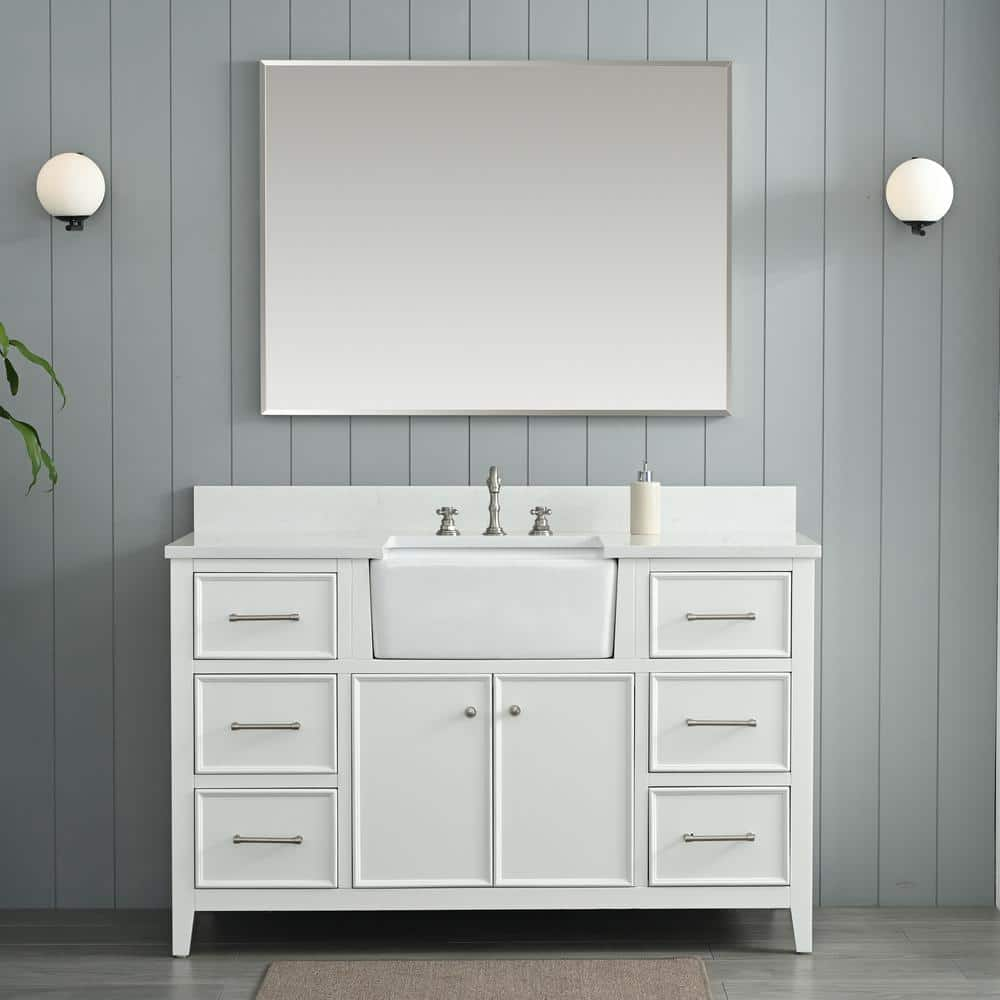 SUDIO Casey 54 in. W x 22 in. D Bath Vanity in White with Engineered ...