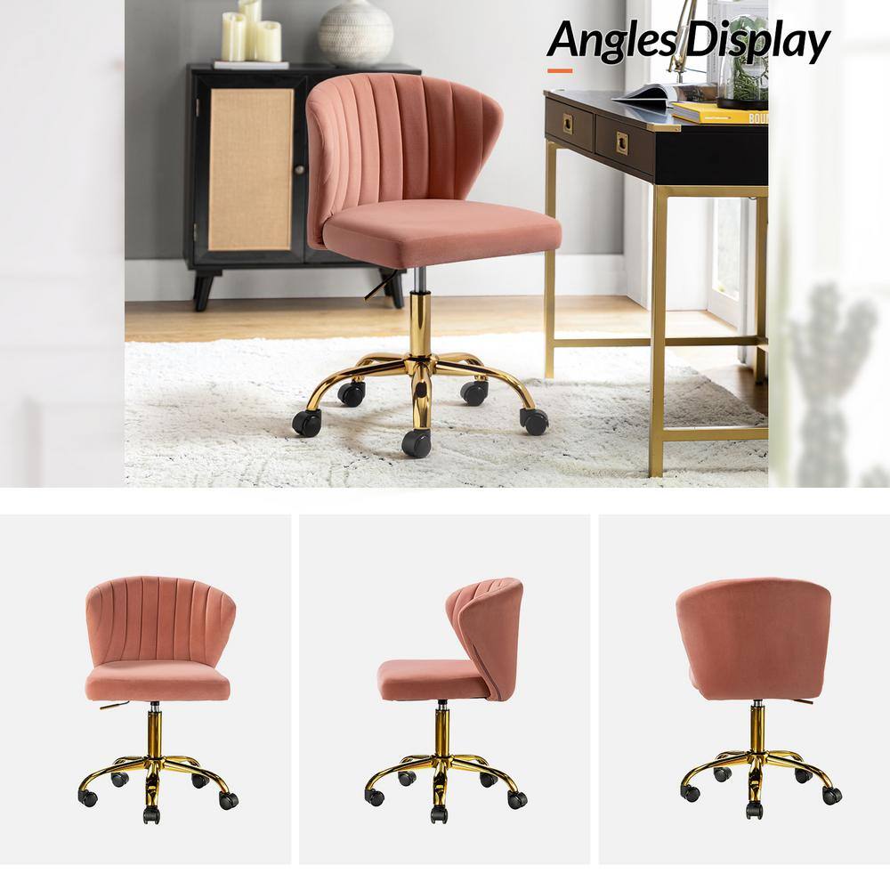 Pink Velvet Swivel Task Chair with Gold Metal Base