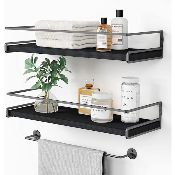 Cubilan 15.7 in. W x 6 in. D Black Wood Composite Decorative Wall Shelf, Set of 2