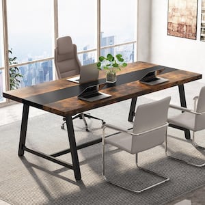 Cassey 70.9 in. Rectangle Conference Table 6 ft. Meeting Table Rustic Brown With Black Wood Computer Desk