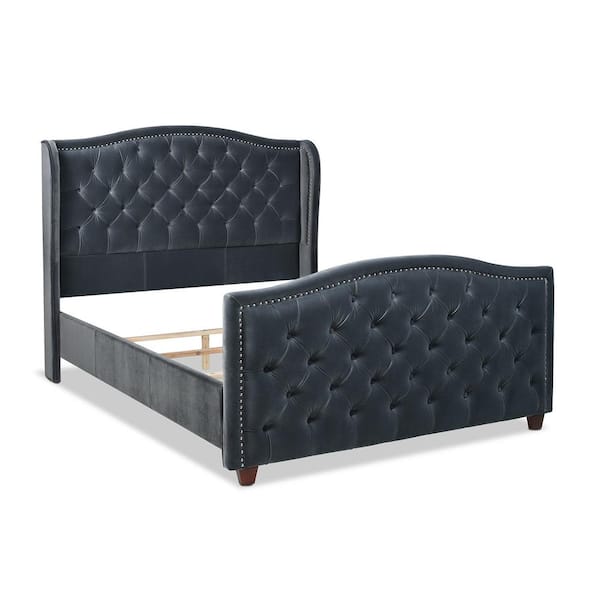 Jennifer Taylor Marcella Steel Gray Performance Velvet Queen Shelter Headboard Bed Set