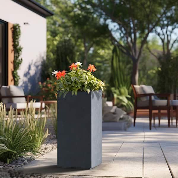 Sapcrete Modern 28in. High Large Tall Tapered Square Granite Gray Outdoor Cement Planter Plant Pots