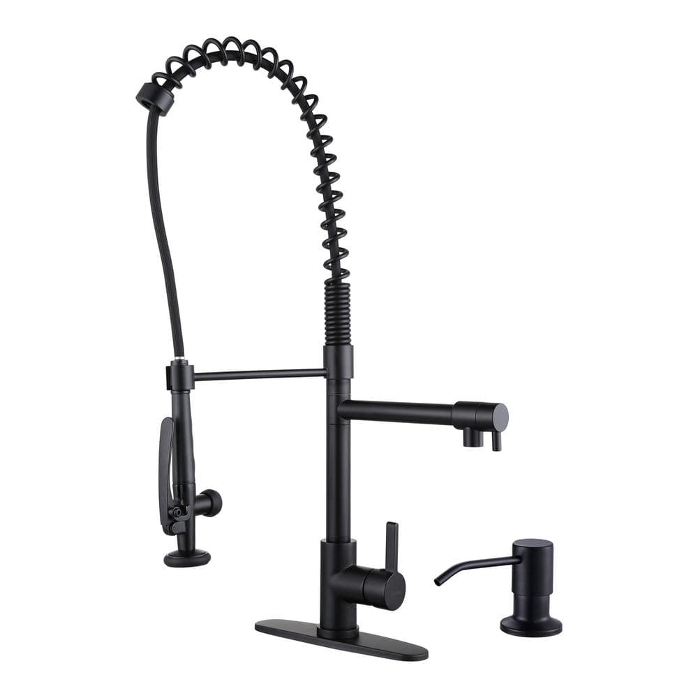 Matte Black Commercial Single-Handle Pull Down Kitchen Faucet with Soap Dispenser