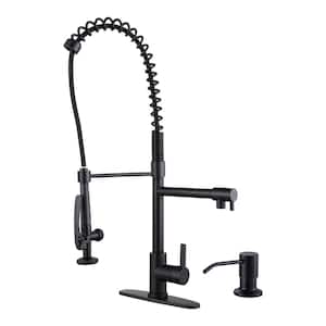 Commercial Single-Handle High-Arc Pull Down Sprayer Kitchen Faucet with Soap Dispenser for Restaurant in Matte Black