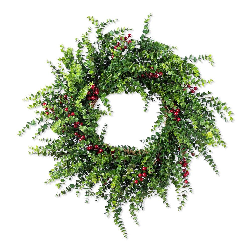 28 in. D Greenery PE Dripping Eucalyptus Unlit Artificial Christmas Wreath with Red Berries price history on PriceWatchPro