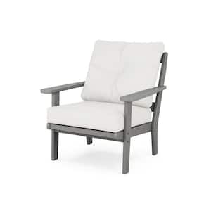 Cape Cod Plastic Outdoor Deep Seating Chair in Stepping Stone with Natural Linen Cushion