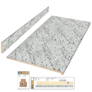 4 ft. Straight Laminate Countertop Kit Included in Textured White Ice Granite with Eased Edge and Backsplash