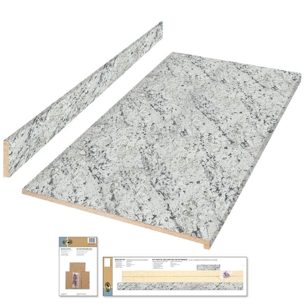 Photo 1 of Formica 4 ft. Straight Laminate Countertop Kit Included in Textured White Ice Granite with Eased Edge and Backsplash