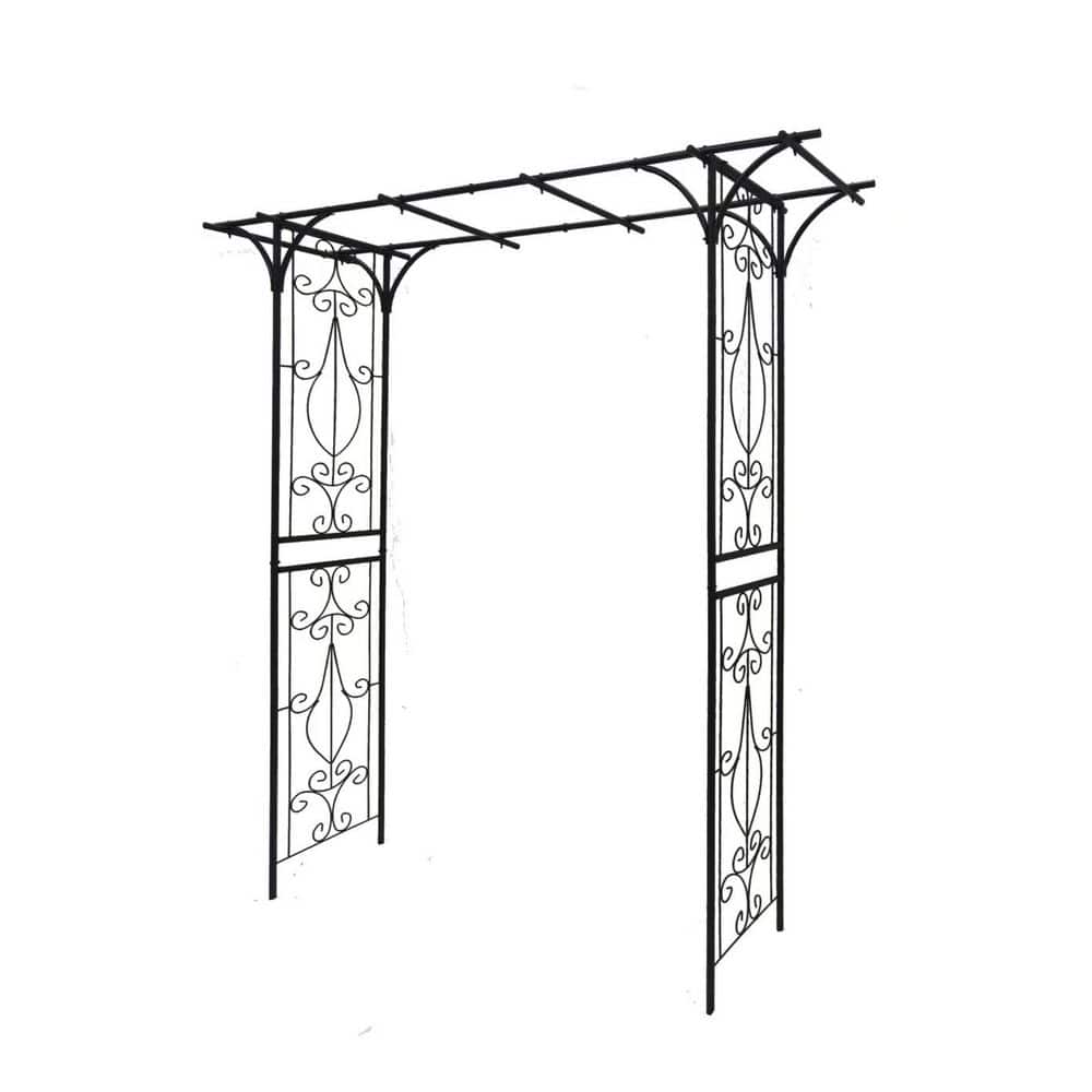 81.1 in. x 80.3 in. Black Metal Garden Arch-Outdoor Rose Arbor Trellis ...