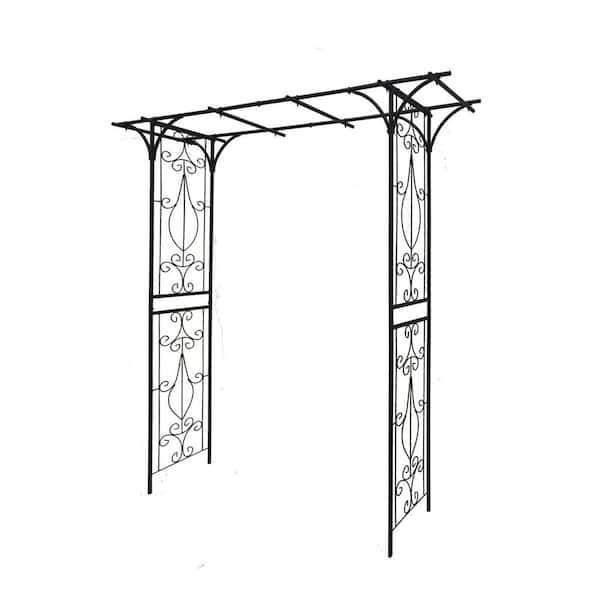 81.1 in. x 80.3 in. Black Metal Garden Arch-Outdoor Rose Arbor Trellis ...
