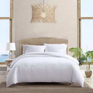 Basketweave Solid 3-Piece White Cotton Queen Duvet Cover Set