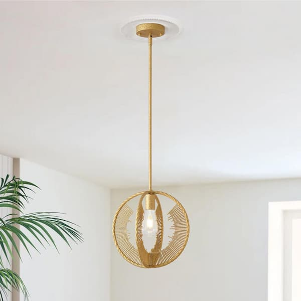 60-Watt 1 Light Ice Flower Gold Modern Pendant Light with Planetary Ring Decoration