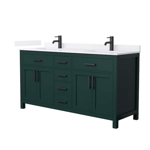 Wyndham Collection Beckett 66 in. Double Freestanding Green Bath Vanity with White Quartz Top (Assembled)