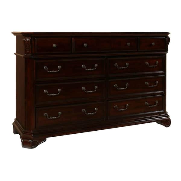 Benjara 19.49 in. Brown 9-Drawer Wooden Dresser Without Mirror