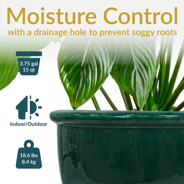 Sunnydaze 14.5 in. Chalet High-Fired Glazed Ceramic Planter-Dark Green