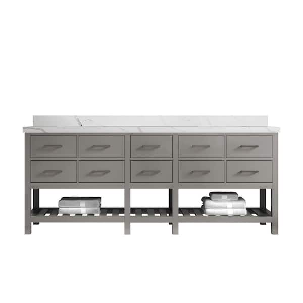 Willow Collections Parker 84 in. W x 22 in. D x 36 in. H Double Sink Bath Vanity in Elephant Gray with 2 in. Calacatta Quartz Top