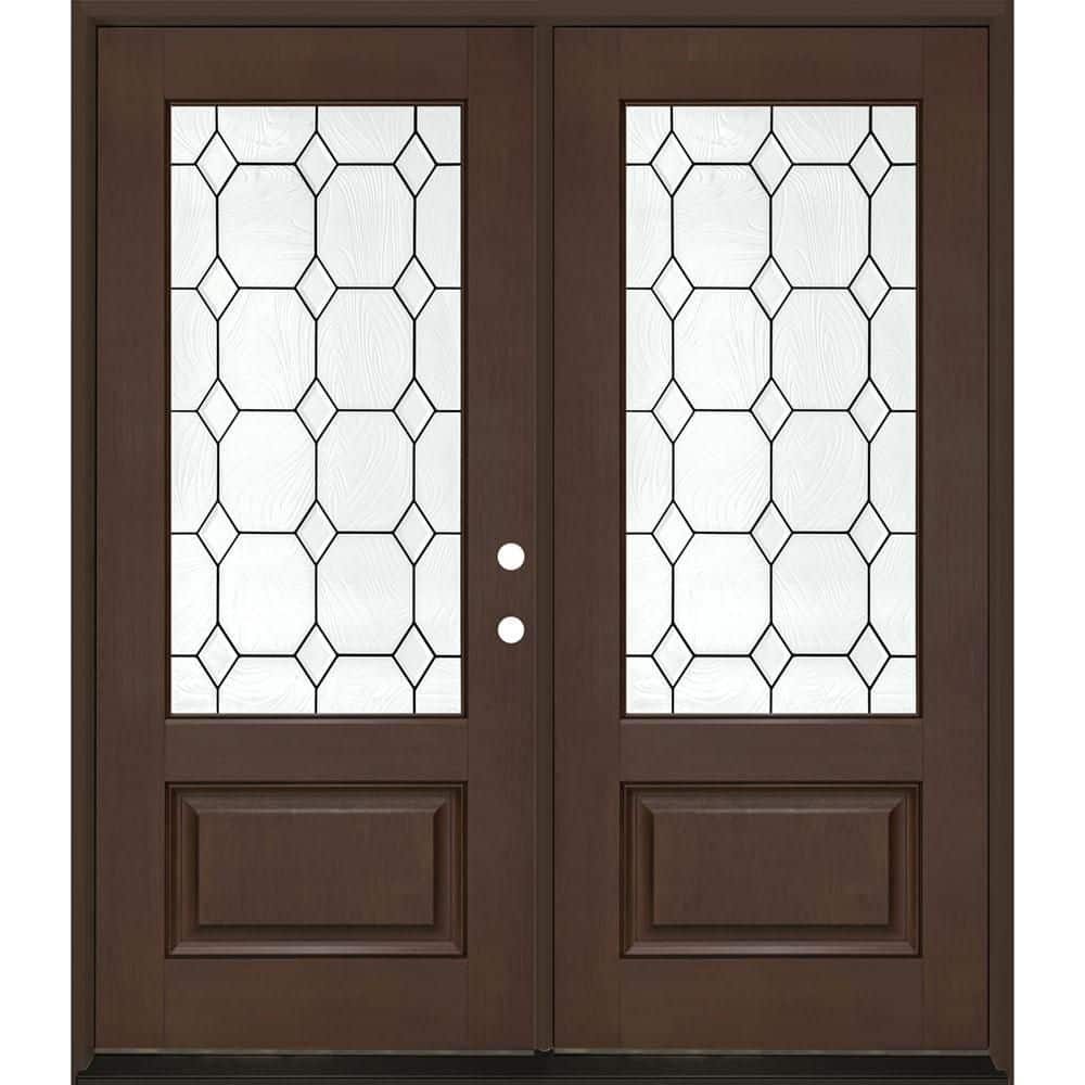 Regency 72 in. x 80 in. 3/4L Marquise Glass LHIS Hickory Stain Fiberglass Double Prehung Front Door with 4-9/16 Jamb price history on PriceWatchPro