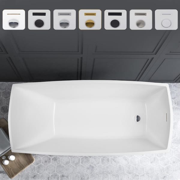 Vanity Art Sorgue 67 in. Acrylic Flatbottom Freestanding Bathtub in White/Integrated Overflow