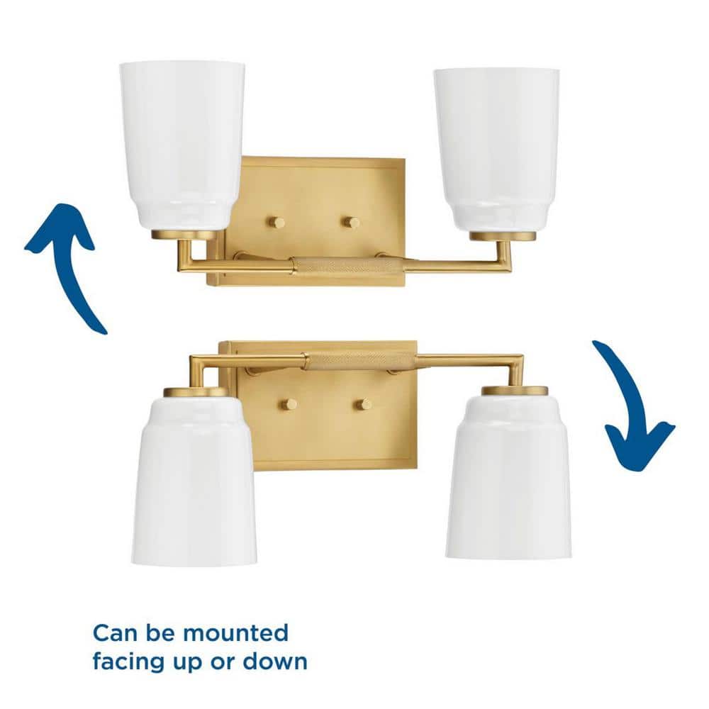 Brushed Gold 2-Light Vanity with Opal Glass Shades