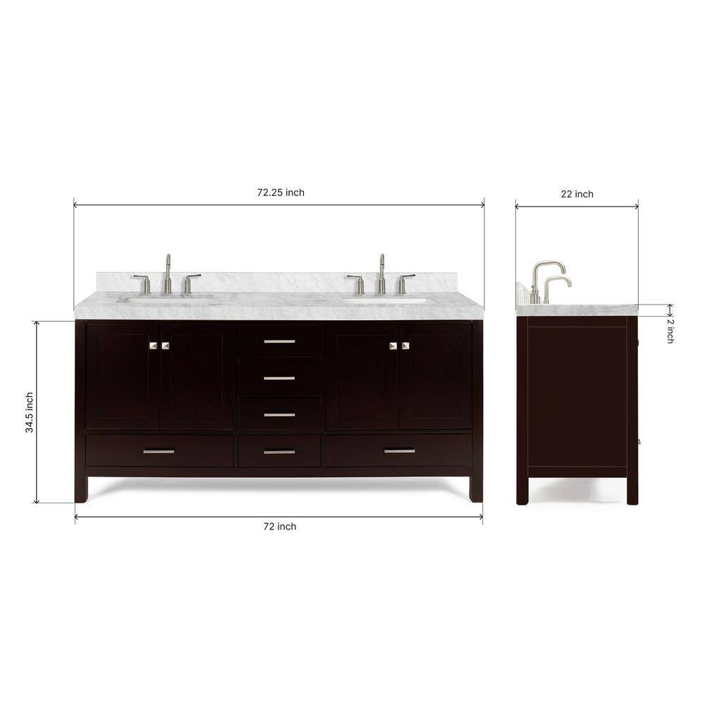 Espresso Wood Double Freestanding Vanity with Carrara Marble Top