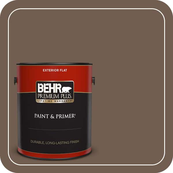 BEHR PREMIUM PLUS 1 gal. #PPF-52 Rich Brown Flat Exterior Paint & Primer