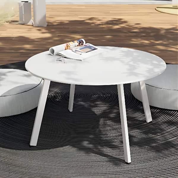 Cubilan Outdoor Coffee Table, Weather Resistant Metal Large Side Table for Balcony, Porch, Deck, Poolsid, White, market