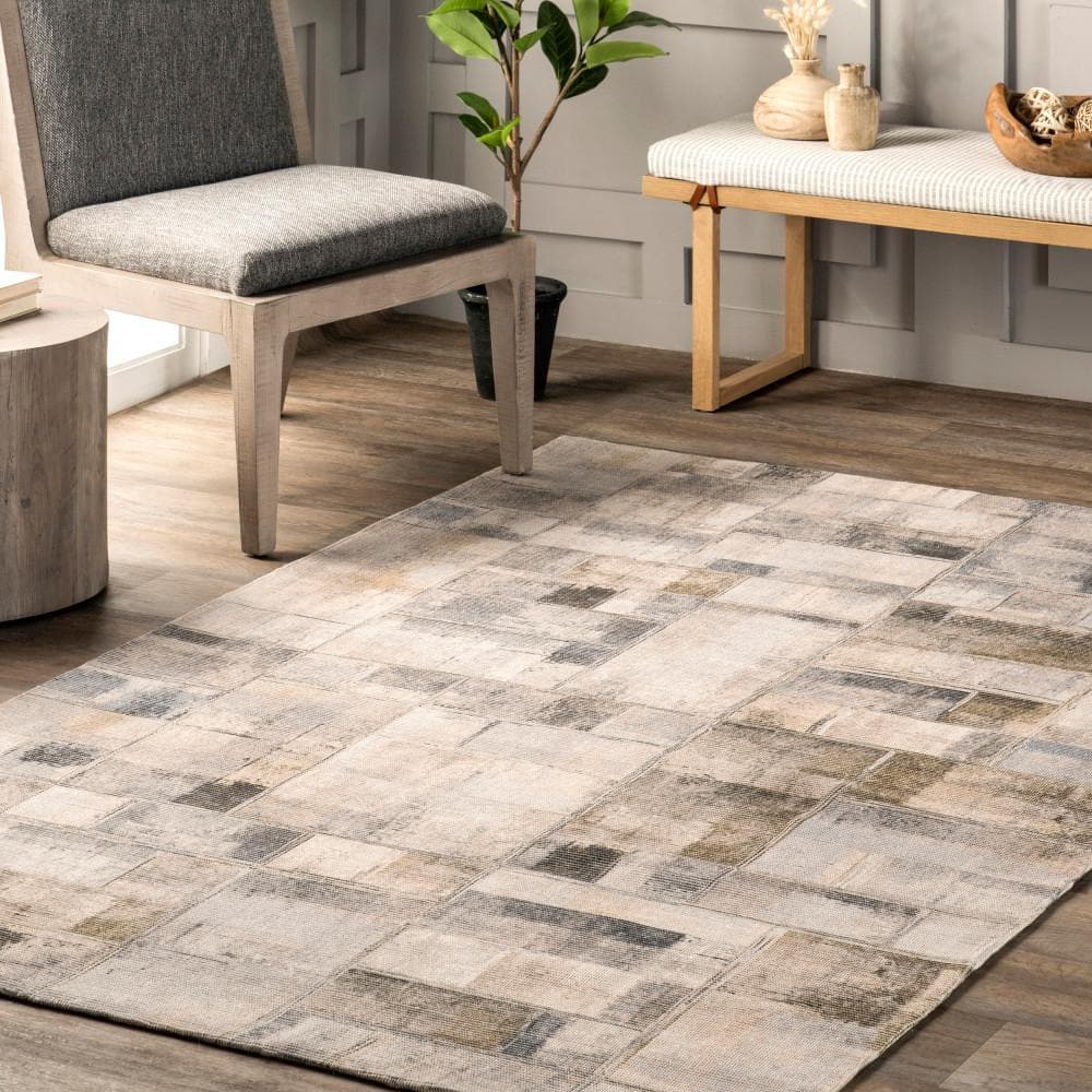 Gray Abstract Synthetic Easy Care Area Rug, 5' x 8'