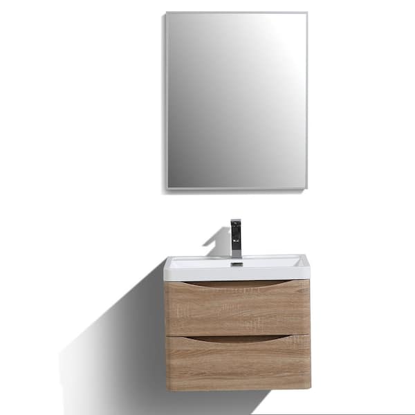 Smile 24 in. Single Sink Floating White Oak Bath Vanity with White Acrylic Top (Assembled)