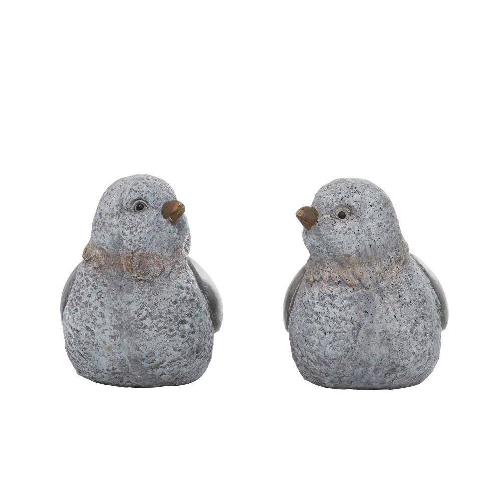 Gray Polystone Indoor Outdoor Bird Sculptures Set of 2